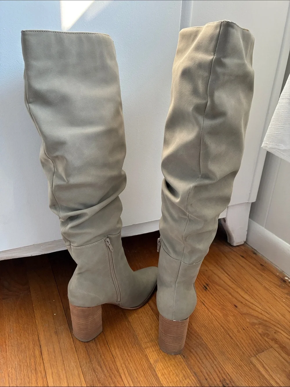 Ccocci Tall Slouchy Knee-High Boots in Taupe w/ Stacked Wood Heel 8